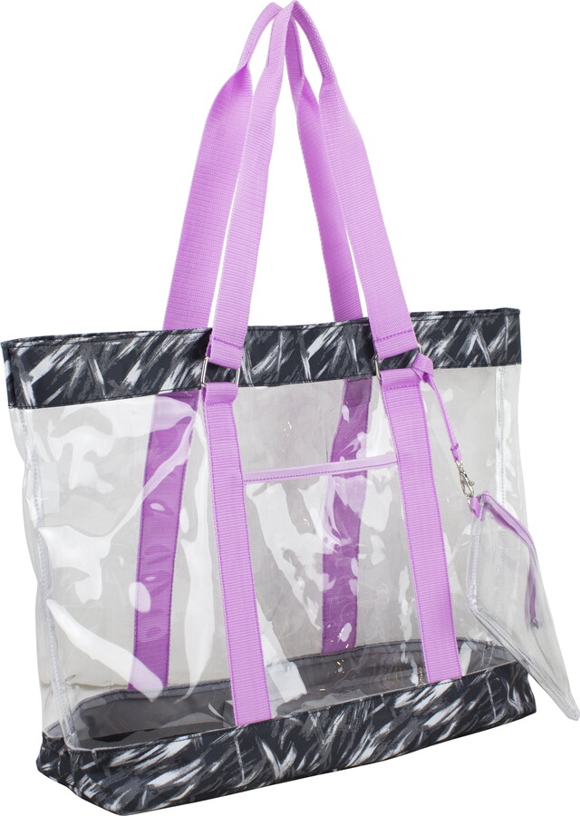 Eastsport Supreme Deluxe Clear Tote with Wristlet, Lavender Brushstrokes