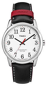 Timex Men's Stainless Black Leather Strap Analo