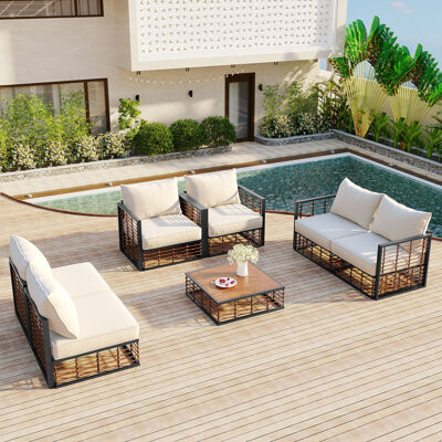 TOPMAX Modern Minimalist 7-Piece Metal Patio Sectional Sofa Set
