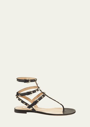 Valentino Garavani Rockstud Flat Thong Sandals, Black