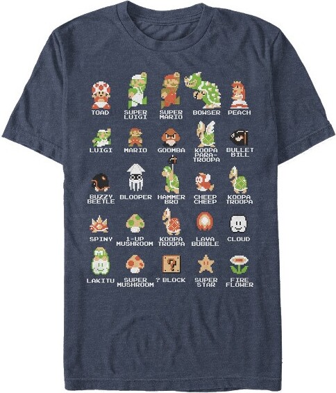 Nintendo Men'sNintendoSuperMarioBrosCharacterGuideT-Shirt-NavyBlueHeather-Medium