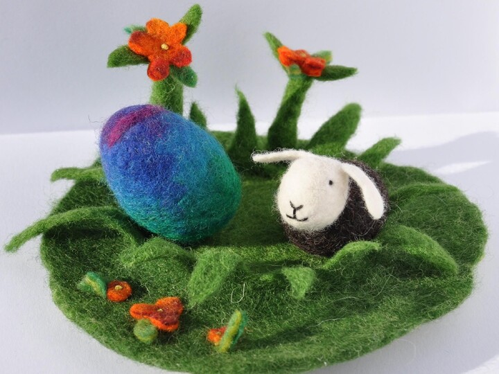 Etsy Easter Egg Decoration Bunny Sheep Nest Grass Waldorf Play Mat Spring Season Nature Table Playscape Landscape Handmade Wet Felted