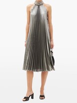 Thumbnail for your product : Andrew Gn Crystal-collar Pleated Silk-blend Lamé Dress