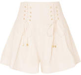 Thumbnail for your product : Zimmermann Lace-up Pleated Linen Shorts