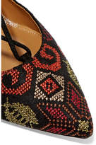 Thumbnail for your product : Aquazzura Christy Embroidered Suede Point-toe Flats - Black