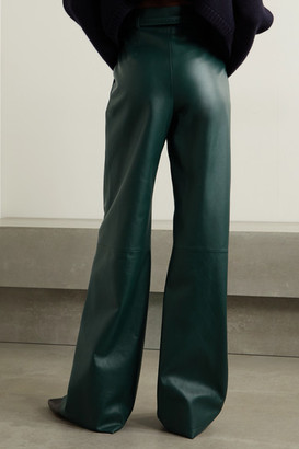 Loro Piana Kyle Alabama Belted Leather Wide-leg Pants - Dark green