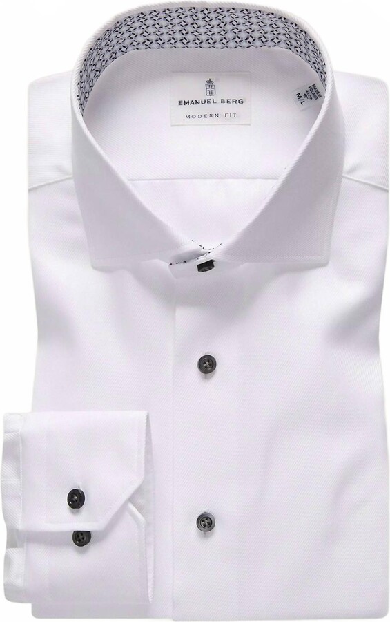 Emanuel Berg Men's Cotton Twill Dress Shirt In White