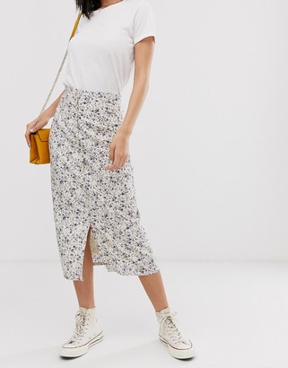 Daisy Street button through midi skirt in vintage ditsy floral