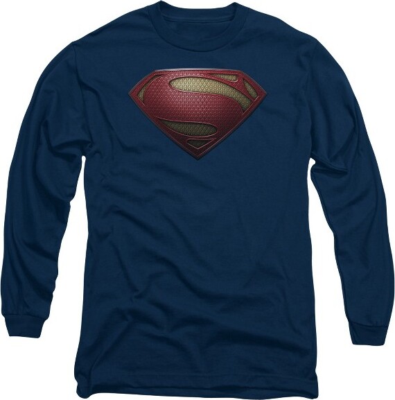 Superman Men'sManOfSteelMosShieldLongSleeveT-ShirtNavyXLarge