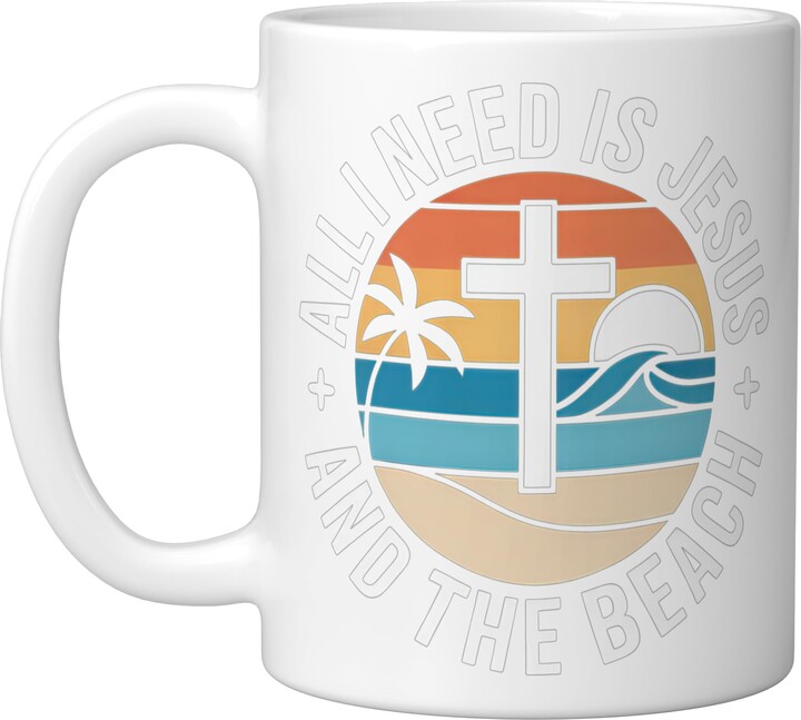 All I Need Jesus and The Beach Funny Christian Sun Vacation Ceramic Mug, White