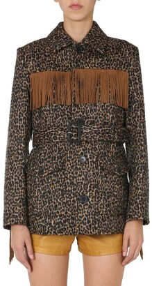 Saint Laurent Leopard Print Fringed Jacket
