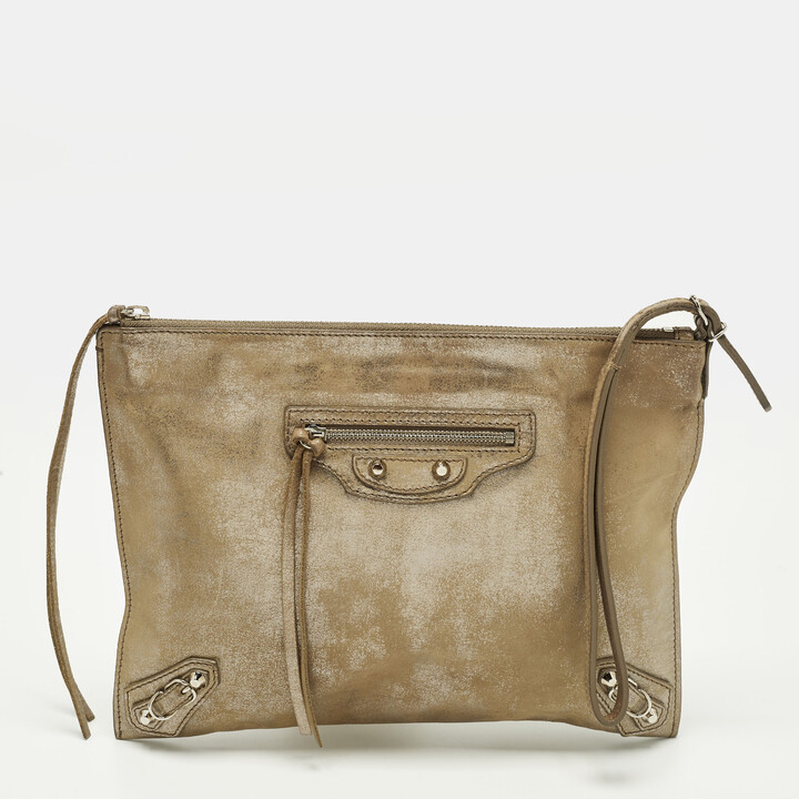 Balenciaga Milky Way Papier Papier Gold Shimmer Leather Wristlet Clutch