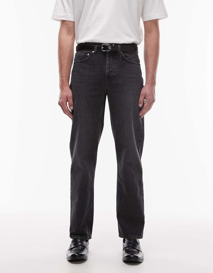 Topman rigid straight leg jeans in washed black