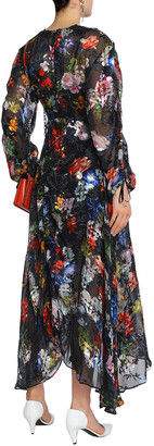 Preen by Thornton Bregazzi Ruched Devore Floral-print Chiffon Maxi Dress