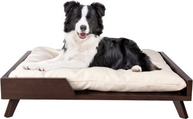 Petmaker Elevated Dog Bed - Indoor Dog Bed With Frame And Soft Cushion - Mid-Century Modern Wood Dog Bed