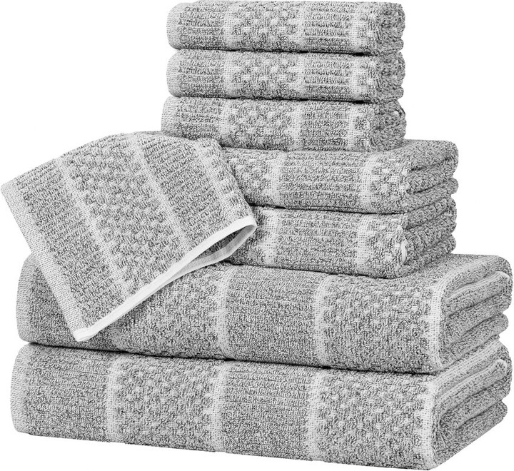 Superior Naples Medium Weight Checkered & Ribbed 8pc Towel Set