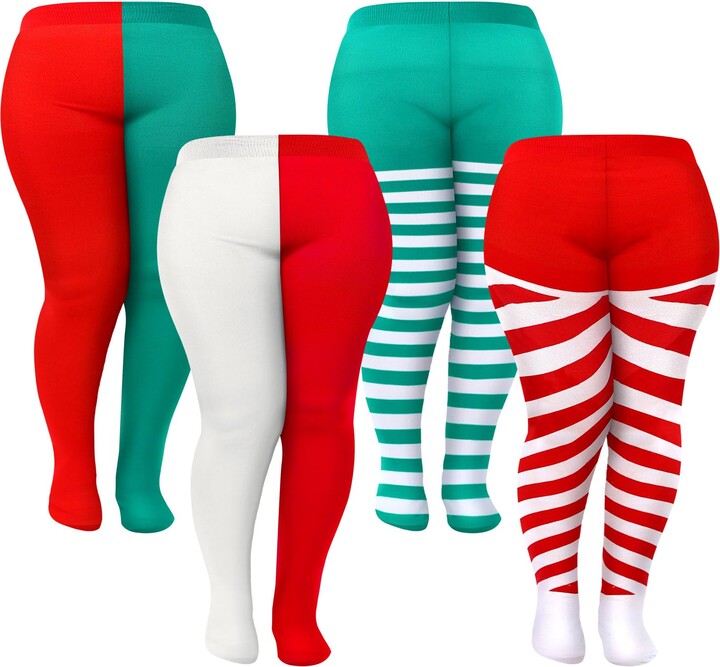 Liitrsh 4 Pairs Christmas Striped Tights Plus Size Candy Cane Full