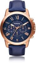 Thumbnail for your product : Fossil Grant Chronograph Rose Gold Tone Stainless Steel Case and Navy Blue Leather Strap Men's Watch