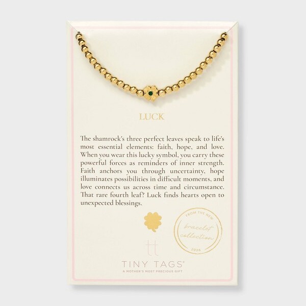 TinyTags14KGoldIonPlatedCloverBeadedBracelet