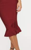Thumbnail for your product : PrettyLittleThing Dark Red Bandage Frill Hem Midi Dress