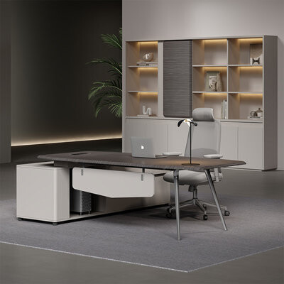 Light Luxury High - End Thermoformed Tabletop Executive Desk with Side Cabinet