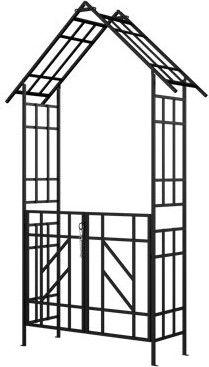 Jiafan Metal Garden Arch With Gate W58.07*H97.24 Climbing Plants Support Rose Arch Outdoor Black