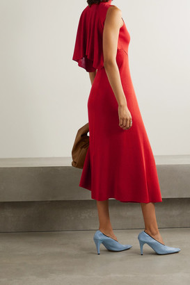 Victoria Beckham Cutout Draped Stretch-knit Turtleneck Midi Dress - Crimson
