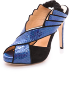 Thumbnail for your product : Chrissie Morris Tellier Holographic Python Sandals