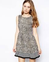 Thumbnail for your product : Yumi Loves London Leopard Print Dress with Dogstooth Border