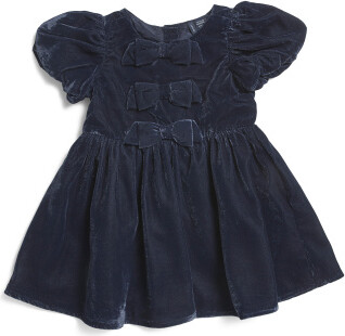 TJMAXX Infant Girls Puff Sleeve Velvet Dress, Polyester