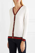 Thumbnail for your product : Gucci Striped Wool Blend-trimmed Wool Cardigan - Ivory