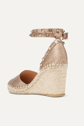VALENTINO GARAVANI Rockstud Double 85 Textured-Leather Wedge Espadrilles in  Pink | endource