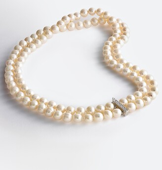 Belle de Mer White Cultured Freshwater Pearl (8-1/2mm) and Cubic Zirconia Double Strand Necklace