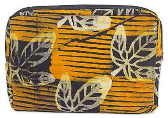 Novica Batik Cotton14 Inch Tablet Sleeve in Saffron from Ghana