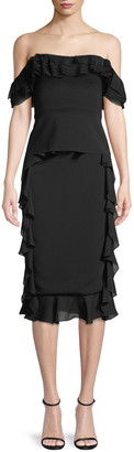 Cushnie Romina Pencil Skirt with Georgette Ruffle Sides