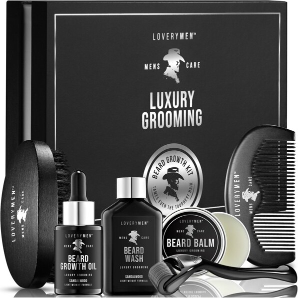 LOVERYMENPremiumBeardGrowthKit–CompleteGroomingSolutionwithBeardGrowthOil,Balm,Wash,DermaRoller&More