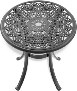 Astoria Grand 27.36-inch Cast Aluminum Garden Dining Table - Black Frame, Umbrella Hole, 160lbs Load Capacity, 4 Seating, Easy Assembly 27.36\