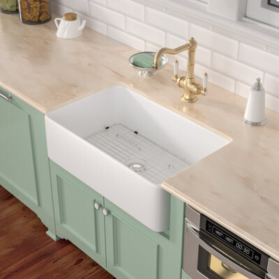 Mocoloo 33" L x 20" W White Undermount Ceramic Single Bowl Farmhouse Kitchen Sink with Basket strainer and Bottom Rinse Grid