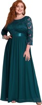 Thumbnail for your product : Ever Pretty Ever-Pretty Women's A Line 3/4 Sleeves Round Neck Lace Floor Length Elegant Plus Size Formal Dresses Dark Green 26UK
