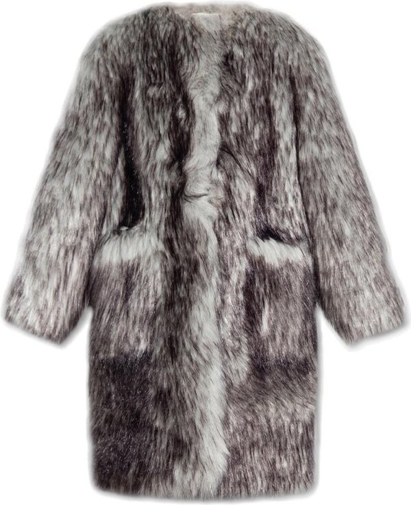 Dolce & Gabbana Wolf-effect Faux Fur Coat in Brown Womens Clothing Coats Fur coats 
