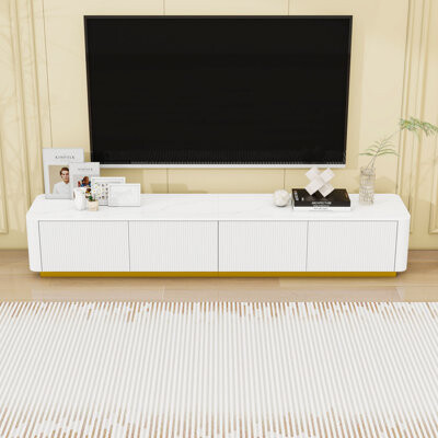 Latitude Run Wooden Fluted TV Stand with 4 Drawers and Curved Design