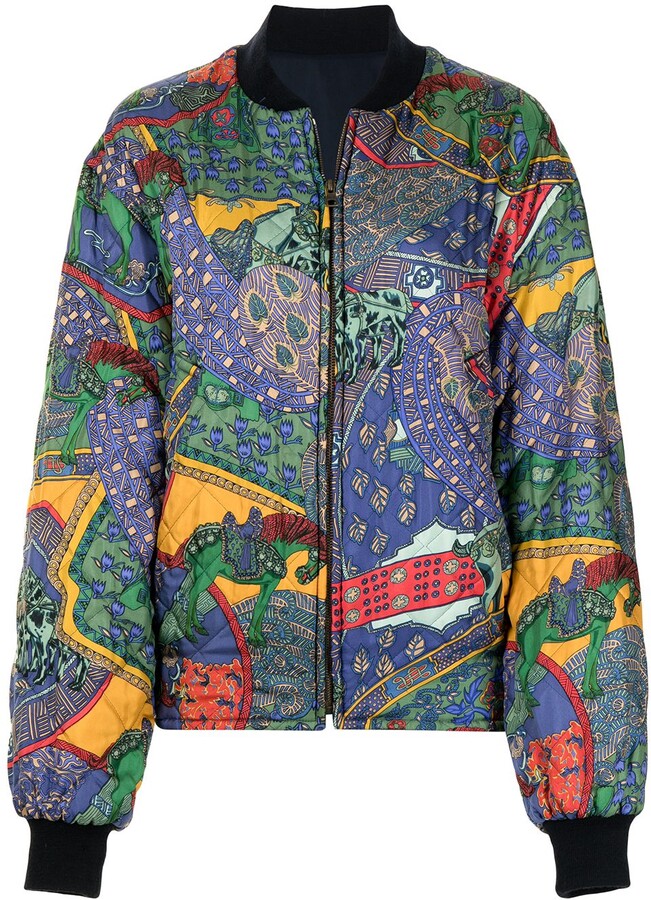 Hermes 1990s Pre-Owned Mixed-Print Reversible Bomber Jacket 