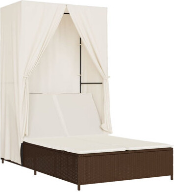 Double Sun Lounger With Roof And Curtains Poly Rattan