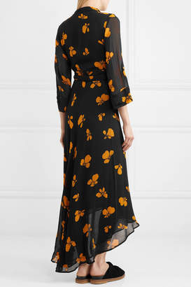 Ganni Fairfax Floral-print Chiffon Wrap Dress - Black