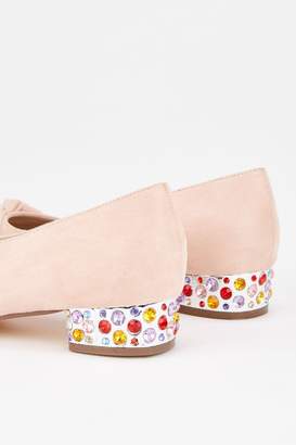 Evans Pink Jewel Heeled Square Toe Court Shoes