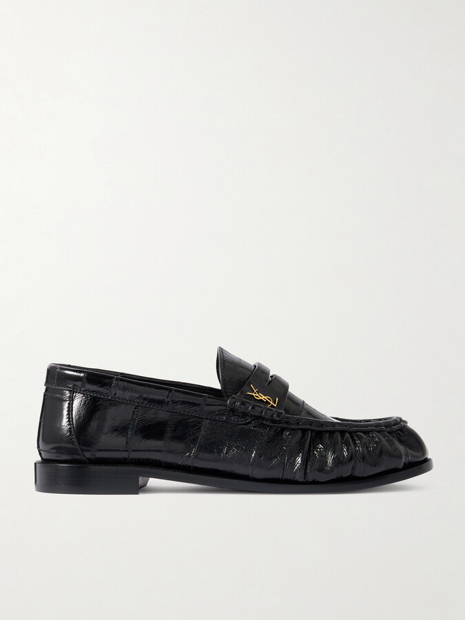Saint Laurent Le Loafer Crinkled-leather Loafers - Black