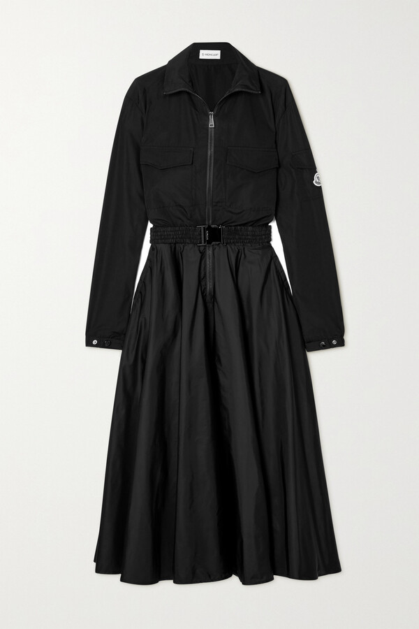 Moncler Belted Taffeta Midi Shirt Dress - Black - ShopStyle