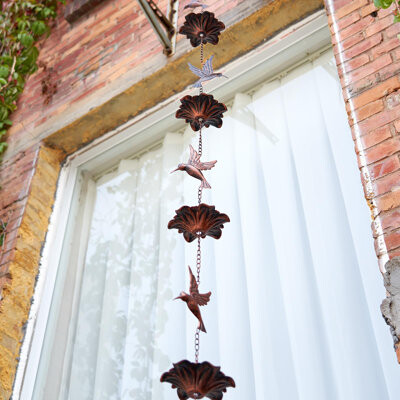 August Grove 8.5FT Hummingbird Rain Chain Outdoor Rainwater Catcher Chain for Garden & Yard Decor