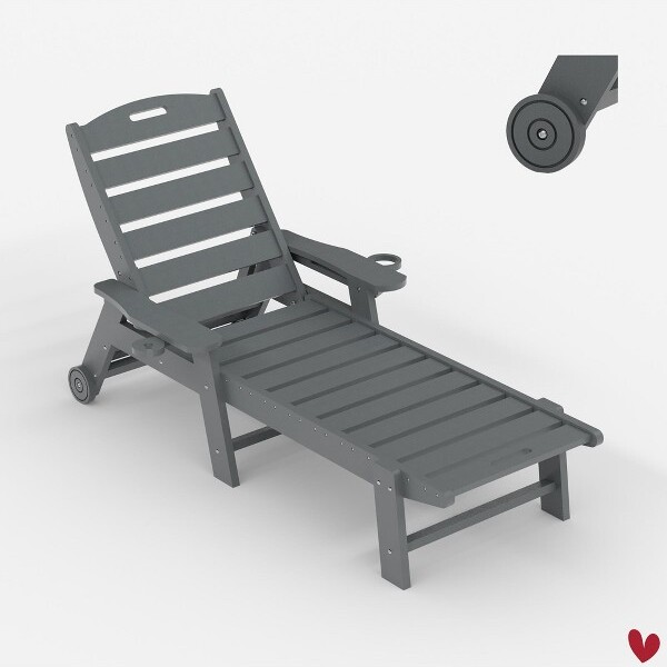 Jojoka 5-PositionPatioLoungeChairforOutsideHDPEChaiseLoungeOutdoorw/CupHolderResinPoolLoungerChairw/RollingWheels