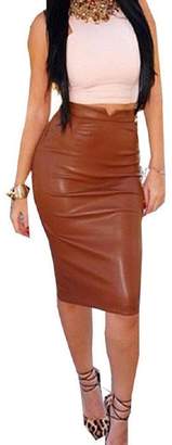 TONSEE Women's Pu Leather Pencil Knee Skirt (L, )